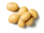 A group of fresh yellow-skinned potatoes on a white background.