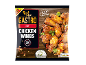Packaging for hot chicken wings with spicy seasoning, showing cooked wings and a dipping sauce.