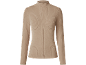 Beige ribbed long-sleeved mock neck top.