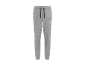 Men's grey sweatpants with dark drawstring and logo on the hip.