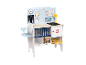 Wooden vet role-play set with plush dog, X-ray, and medical equipment.