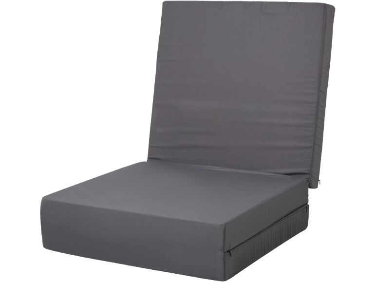 Dark grey foldable mattress with an elevated backrest