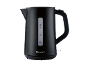 Matte black electric kettle with water level indicator from 0.5L to 1.7L.