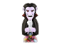 Vampire candy dispenser with black cape and red eyes, filled with colorful candies.