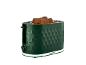 Dark green toaster with a hexagonal pattern texture and toasted bread.
