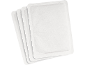 Four white heating pads stacked on top of each other.