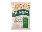 Organic almonds in a bag, with nutritional information and 'Simply grown' text.