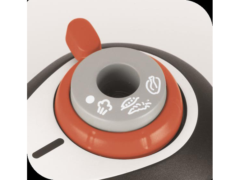 Pressure cooker control dial with steaming, vegetables, and power icons.