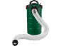 Green ash vacuum cleaner with a white flexible hose on a black background.