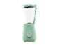 Mint green jug blender with base and lid, with measurement markings.