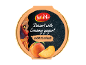 Creamy yogurt dessert with Murcian peach, featuring a flamenco dancer.