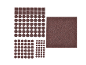 Brown felt furniture protectors in various shapes and sizes.