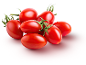 A cluster of cherry tomatoes on a white background