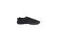 Black water shoes with red stitching, side view.