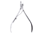 Silver cuticle nippers with a spring mechanism on a black background.