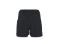 Black sports shorts with an elastic waistband.