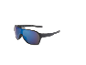 Black sports sunglasses with blue mirrored lenses