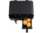 Black air fryer with digital control panel and muffins in the drawer.