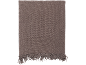 Brown throw blanket with fringes, tightly woven texture.
