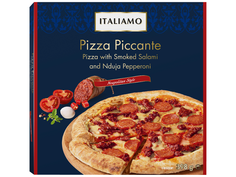 Pizza Piccante with Smoked Salami and Nduja Pepperoni, Neapolitan Style, 398g.