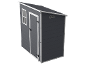 Dark grey garden shed with a window and a door