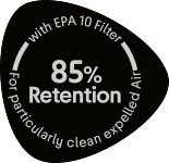 85% retention with EPA 10 filter for particularly clean expelled air.