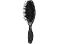 Black hairbrush with bristles and a textured handle.