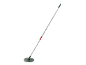 Garden spade with long handle and round green head