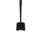 Black toilet brush with a long handle and a round base.