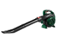 Green and black cordless leaf blower with an elongated nozzle.