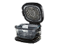 Air fryer with open lid and glass container