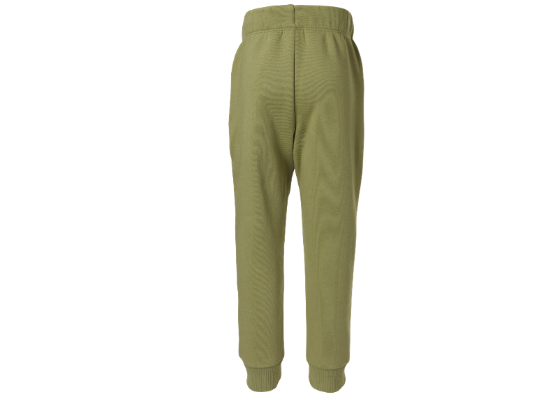 Kids' khaki sweatpants, back view.