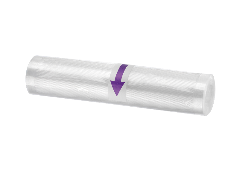 Transparent vacuum plastic roll with a purple arrow