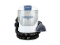 White carpet and upholstery cleaner with a transparent tank and black hose.