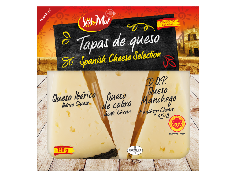 Spanish cheese selection with Iberian, goat's, and Manchego cheese, 150 g.
