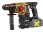 Gold and black cordless rotary hammer drill with auxiliary handle