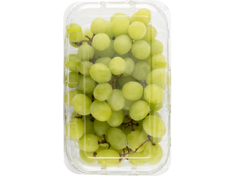 Green grapes in a clear plastic container