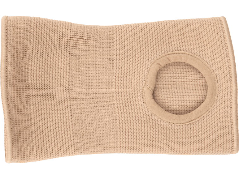 Beige knee support with a stabilizing ring