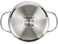 Stainless steel pot bottom with symbols for induction, gas, electric, ceramic hob, and dishwasher.
