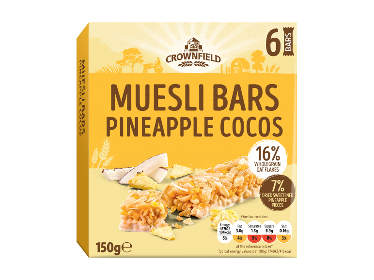 Muesli bars with pineapple and coconut, 6 bars, 150g