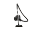 Black vacuum cleaner with hose and telescopic tube on a white background.