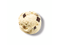 A scoop of vanilla ice cream with chocolate chips on a white background.