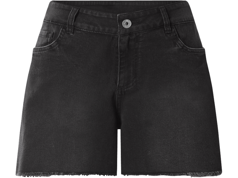 Black denim shorts with frayed hem