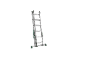 Three-section extendable ladder with green anti-slip feet.