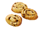 Three golden spiral raisin pastries