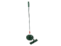 Green mop handle with a round head and an additional rectangular head.