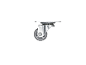 Metal swivel caster with a grey wheel on a black background.