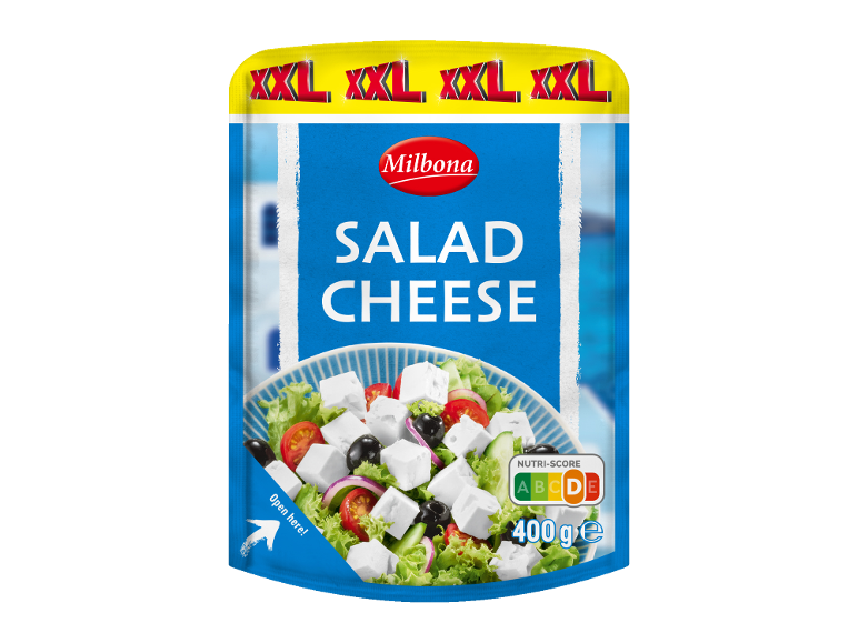 XXL salad cheese packaging with Nutri-Score D and 400g.
