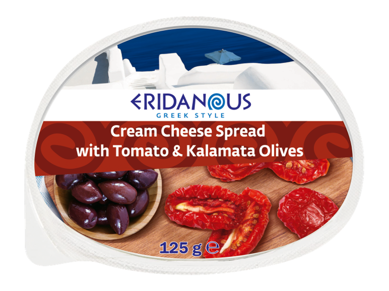 Greek style cream cheese spread with tomato and Kalamata olives, 125 g.