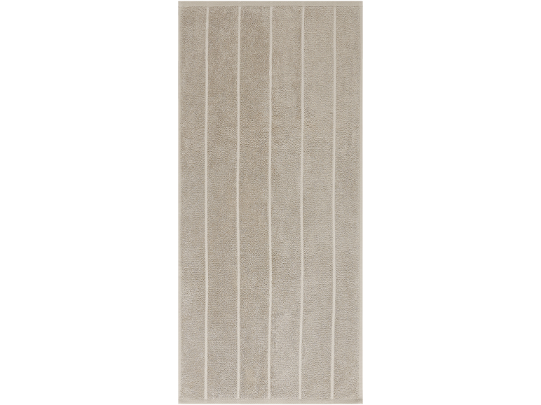 Beige towel with vertical stripes.